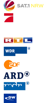 Logos Sat.1, Pro7, Welt, RTL, WDR, ZDF, ARD, MDR, DW
